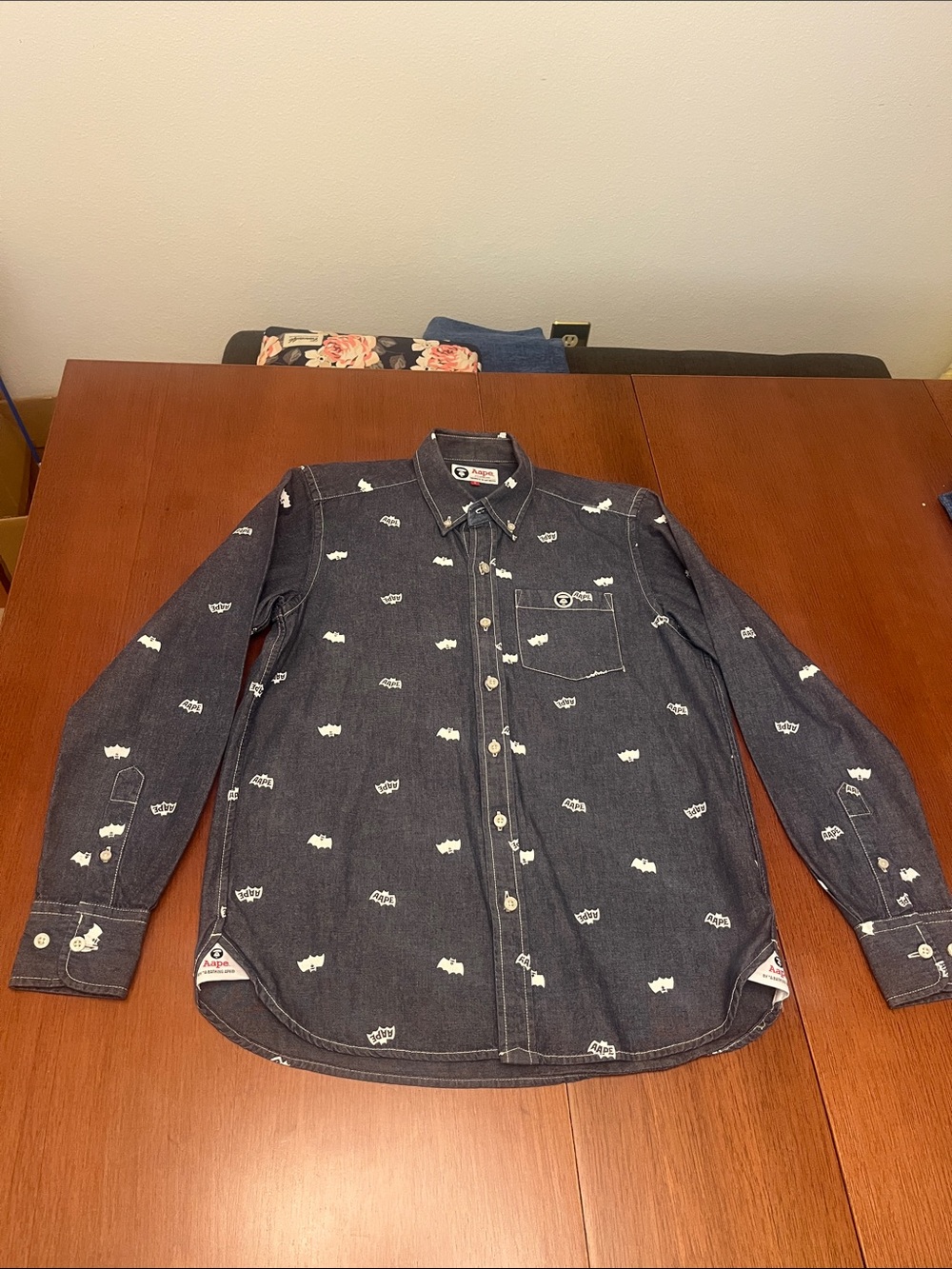 Aape-By a Bathing APE Moonface denim button down shirt Sz S